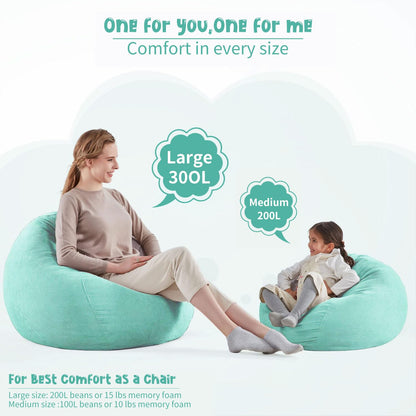 3 ft Bean Bag Chair Cover (No Filler) 35"×43" Large Stuffed Animal Storage Bean Bag Washable Beanbag Chair Cover Premium Corduroy Stuffable Bean Bag Cover for Adults,Kids,Platinum Gray 300L