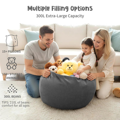 3 ft Bean Bag Chair Cover (No Filler) 35"×43" Large Stuffed Animal Storage Bean Bag Washable Beanbag Chair Cover Premium Corduroy Stuffable Bean Bag Cover for Adults,Kids,Platinum Gray 300L