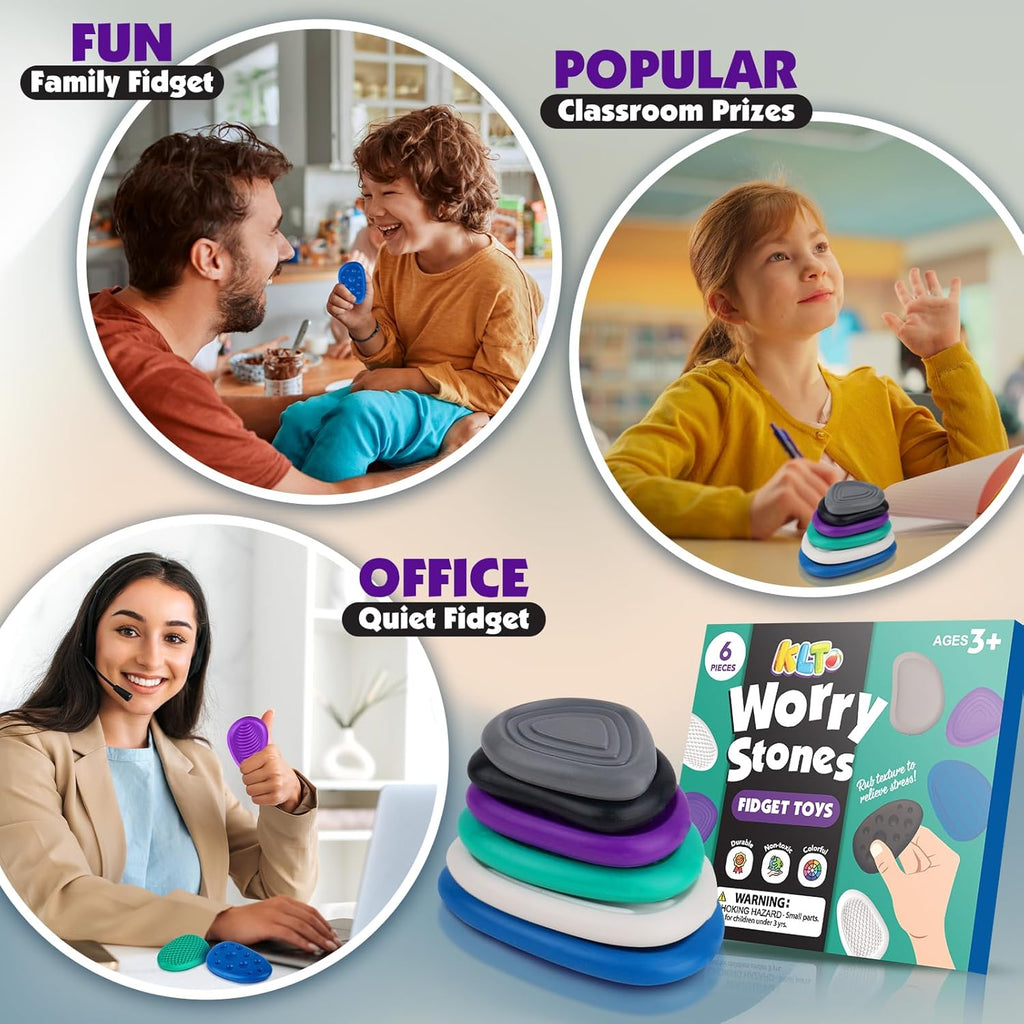 6-PACK SENSORY WORRY STONES – ANTI-STRESS FIDGET TOYS FOR CALM & FOCUS