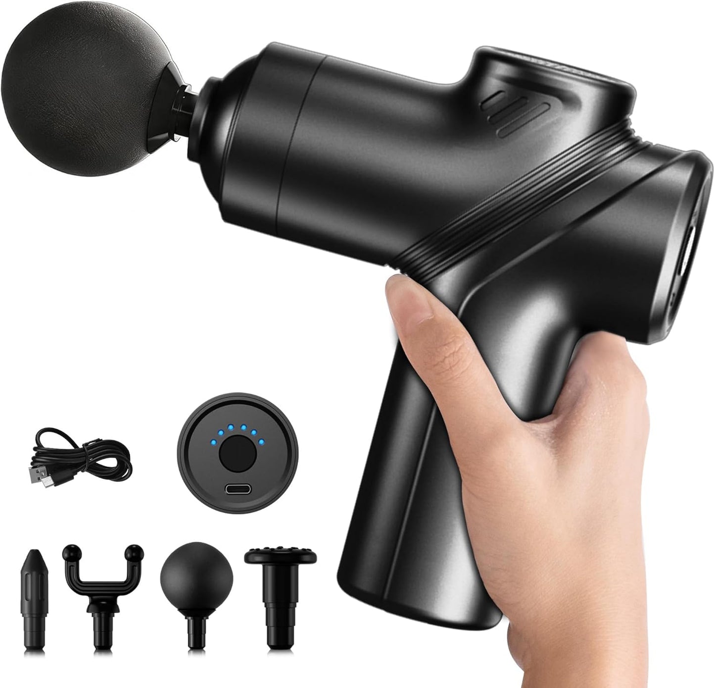 LEERCON Massage Gun Deep Tissue, Silent Brushless Motor and Portable Massage Gun with 4 Interchangeable Heads for Deep Muscle Relief and Relaxation, Relax Gift