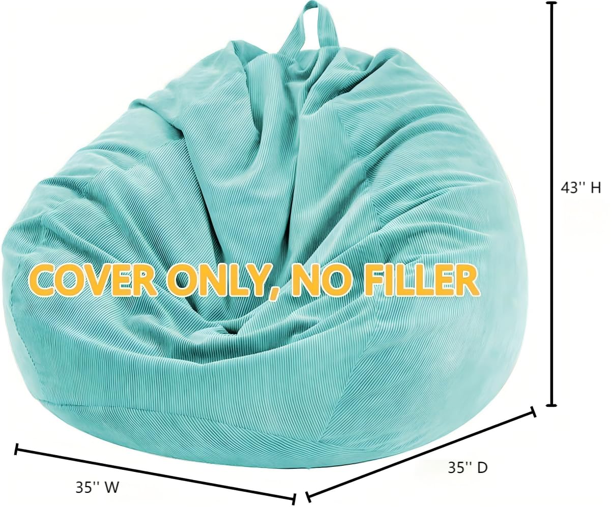 3 ft Bean Bag Chair Cover (No Filler) 35"×43" Large Stuffed Animal Storage Bean Bag Washable Beanbag Chair Cover Premium Corduroy Stuffable Bean Bag Cover for Adults,Kids,Platinum Gray 300L