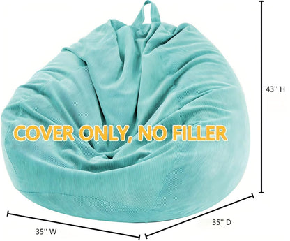 3 ft Bean Bag Chair Cover (No Filler) 35"×43" Large Stuffed Animal Storage Bean Bag Washable Beanbag Chair Cover Premium Corduroy Stuffable Bean Bag Cover for Adults,Kids,Platinum Gray 300L