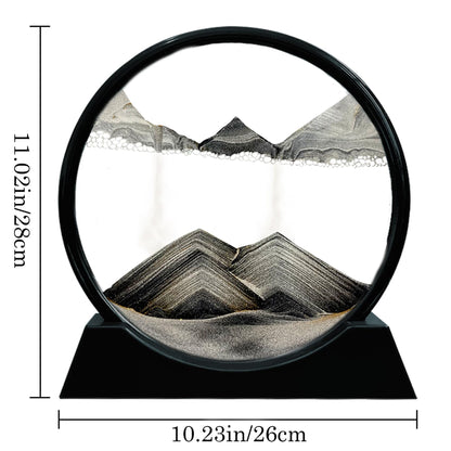 Aoderun Moving Sand Art Picture Round Glass 3D Deep Sea Sandscape in Motion Display Flowing Sand Frame Relaxing Desktop Home Office Work Decor (7", Blue)