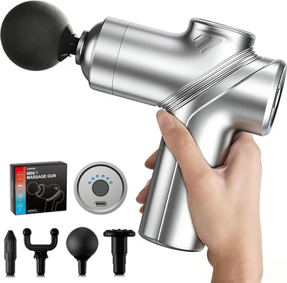 LEERCON Massage Gun Deep Tissue, Silent Brushless Motor and Portable Massage Gun with 4 Interchangeable Heads for Deep Muscle Relief and Relaxation, Relax Gift