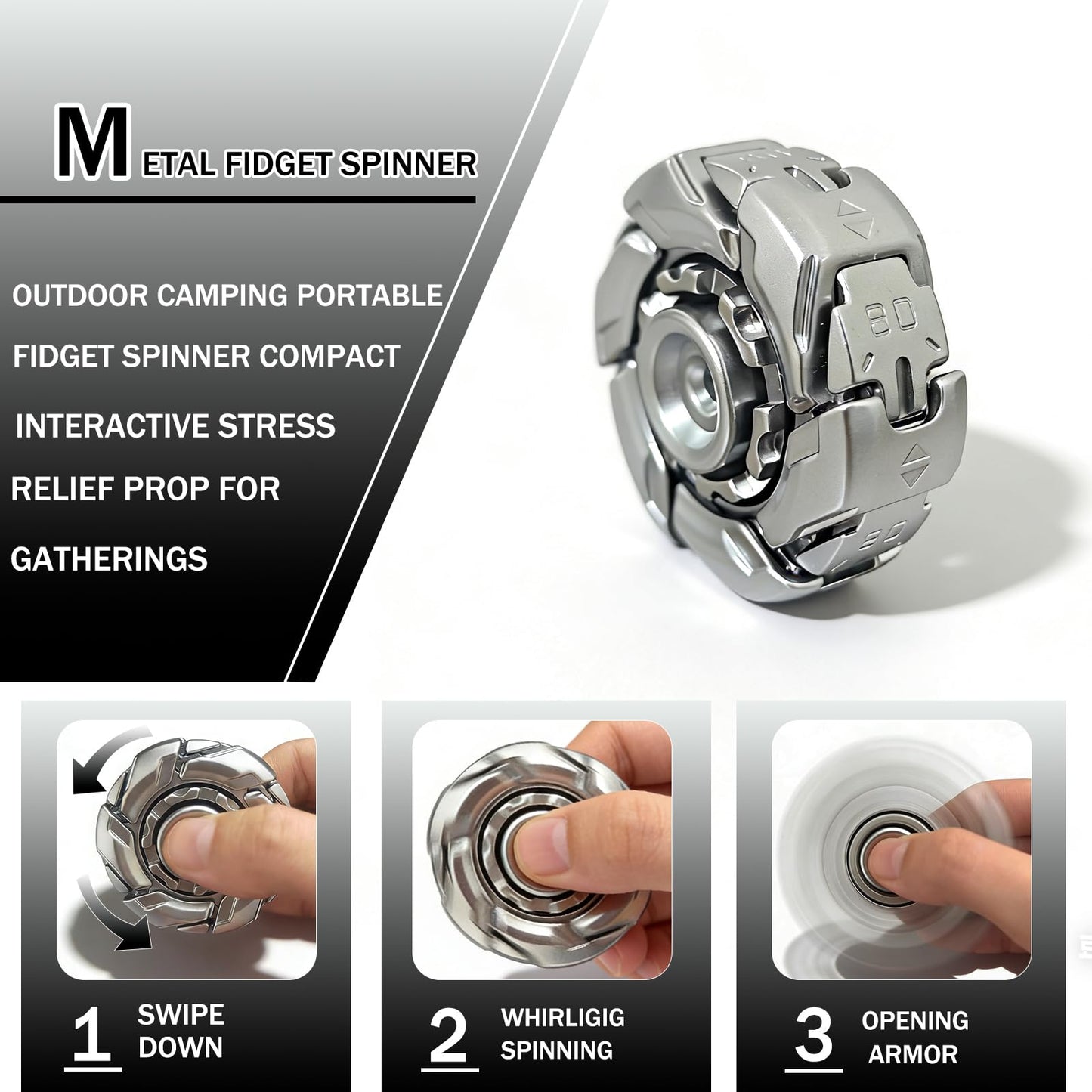 Stress Relief Metal Fidget Spinner for Adults, EDC Fidget Spinner with Open Armor Design & Smooth Spin. a Cool Fidget Toy for Teens & Adults(White Gold)