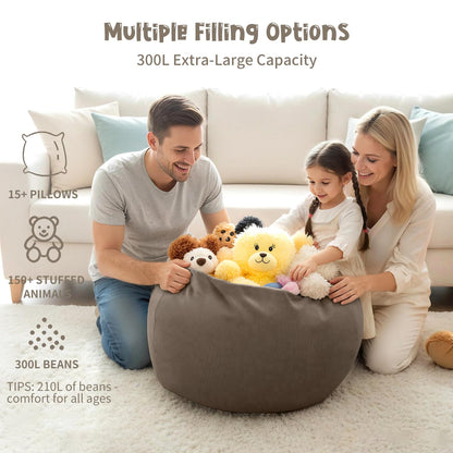 3 ft Bean Bag Chair Cover (No Filler) 35"×43" Large Stuffed Animal Storage Bean Bag Washable Beanbag Chair Cover Premium Corduroy Stuffable Bean Bag Cover for Adults,Kids,Platinum Gray 300L