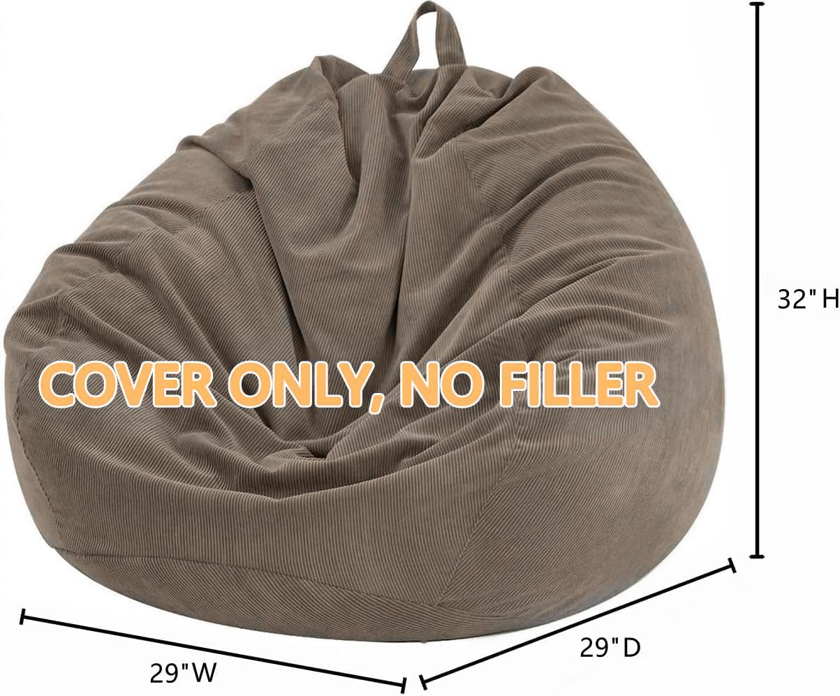 3 ft Bean Bag Chair Cover (No Filler) 35"×43" Large Stuffed Animal Storage Bean Bag Washable Beanbag Chair Cover Premium Corduroy Stuffable Bean Bag Cover for Adults,Kids,Platinum Gray 300L