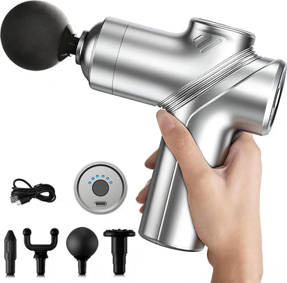 LEERCON Massage Gun Deep Tissue, Silent Brushless Motor and Portable Massage Gun with 4 Interchangeable Heads for Deep Muscle Relief and Relaxation, Relax Gift