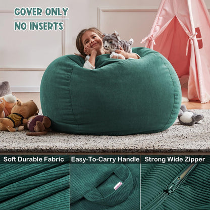 3 ft Bean Bag Chair Cover (No Filler) 35"×43" Large Stuffed Animal Storage Bean Bag Washable Beanbag Chair Cover Premium Corduroy Stuffable Bean Bag Cover for Adults,Kids,Platinum Gray 300L