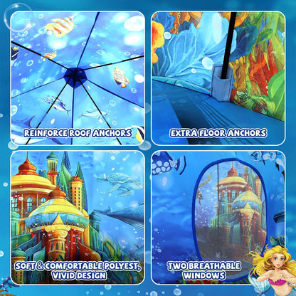 Ocean Kids Play Tent Princess Toys Under Water Kids Tent Mermaid Playhouse Indoor for Girls Toddler Tents Inside Sensory Play House Ages 3-5,4-7 as Birthday Gift