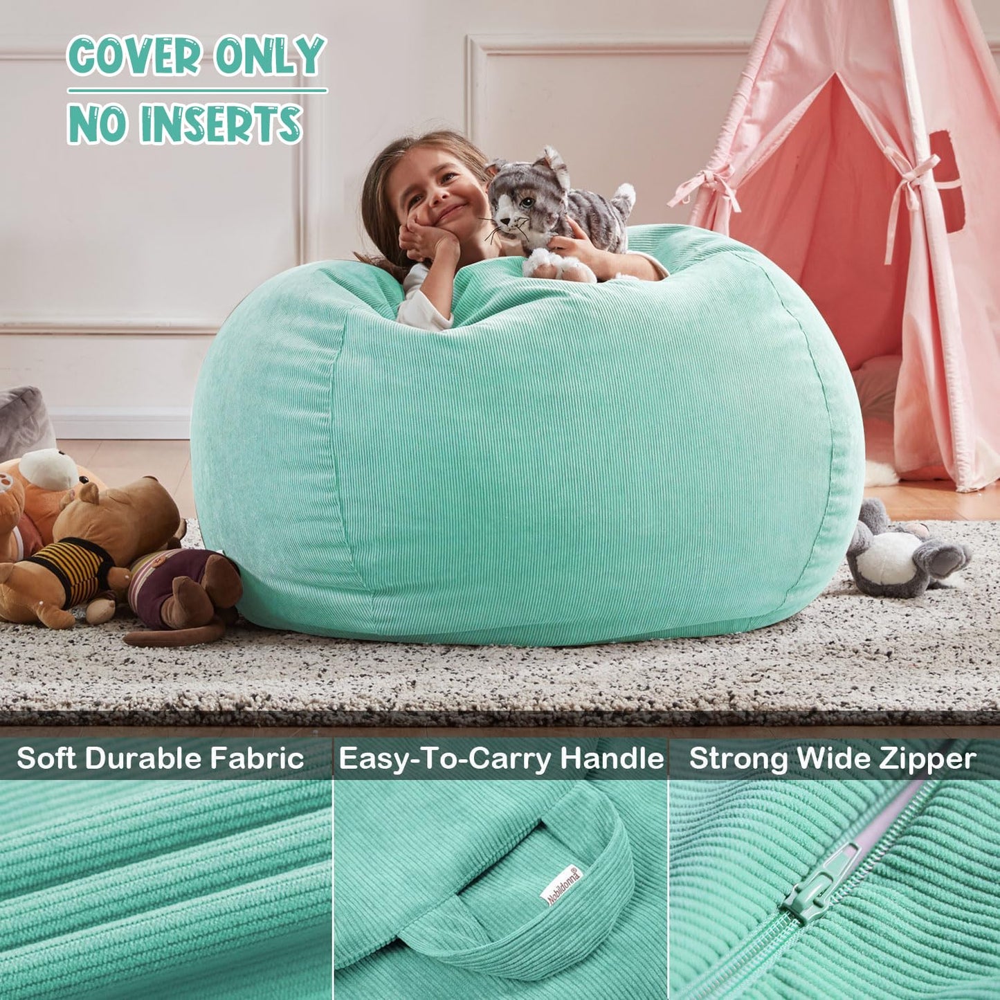 3 ft Bean Bag Chair Cover (No Filler) 35"×43" Large Stuffed Animal Storage Bean Bag Washable Beanbag Chair Cover Premium Corduroy Stuffable Bean Bag Cover for Adults,Kids,Platinum Gray 300L