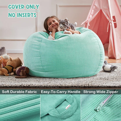 3 ft Bean Bag Chair Cover (No Filler) 35"×43" Large Stuffed Animal Storage Bean Bag Washable Beanbag Chair Cover Premium Corduroy Stuffable Bean Bag Cover for Adults,Kids,Platinum Gray 300L