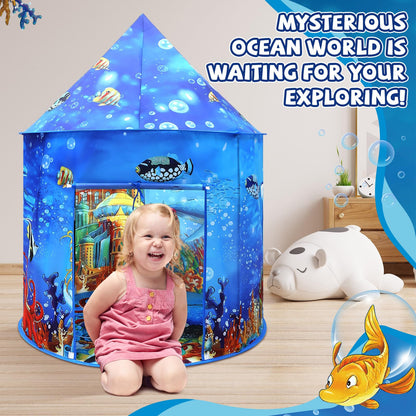 Ocean Kids Play Tent Princess Toys Under Water Kids Tent Mermaid Playhouse Indoor for Girls Toddler Tents Inside Sensory Play House Ages 3-5,4-7 as Birthday Gift