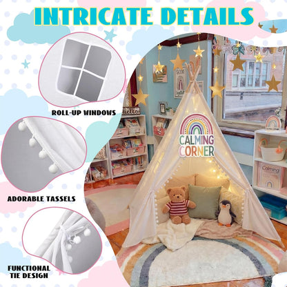 Gersoniel Calming Corner Supplies, Calm Down Corner Tent with Rainbow Posters Decor, 63 Inch Emotional Regulation Soft Tent with 15.7 Inch Rainbow Posters for Therapy Office, Classroom Decor