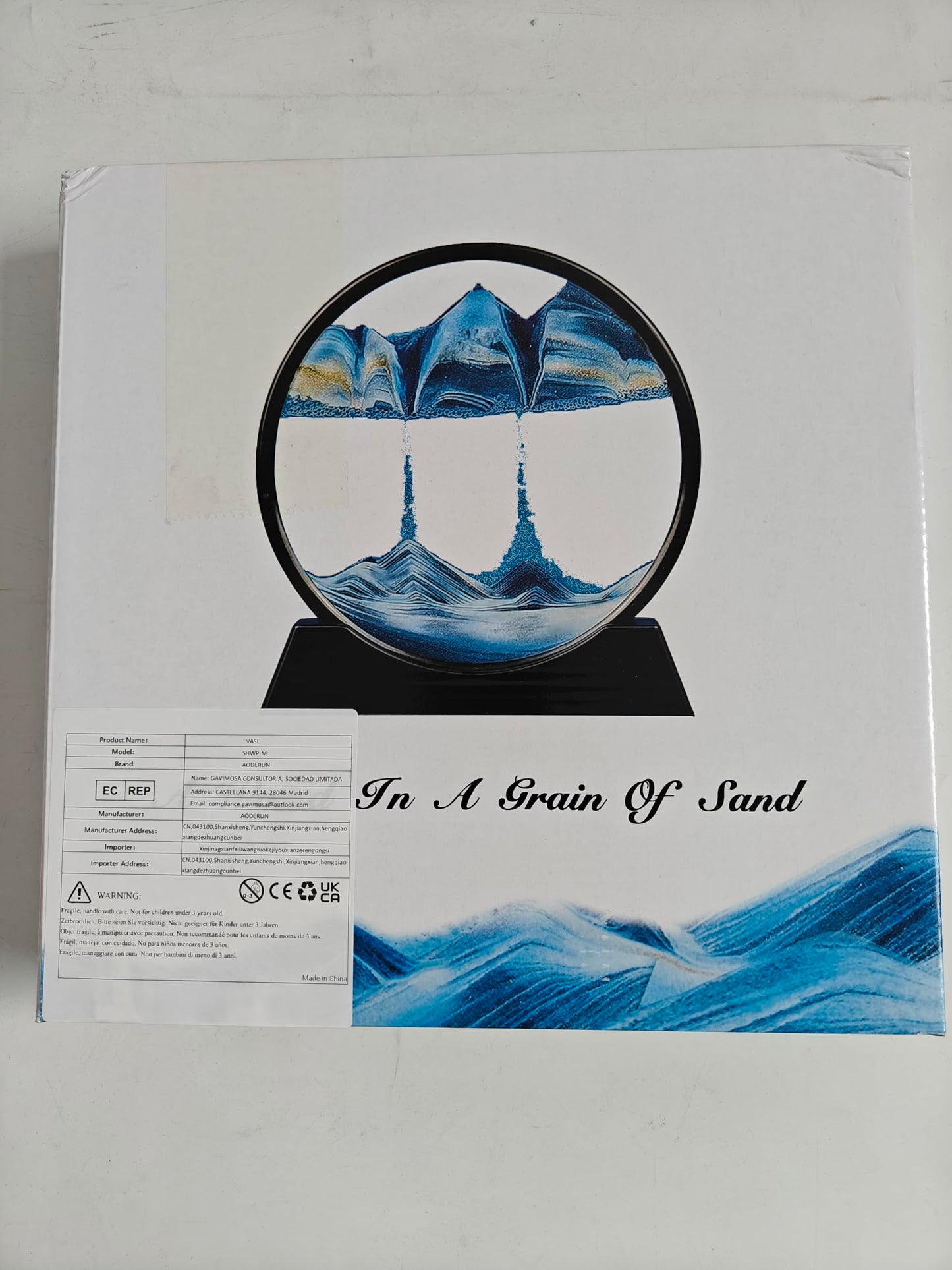 Aoderun Moving Sand Art Picture Round Glass 3D Deep Sea Sandscape in Motion Display Flowing Sand Frame Relaxing Desktop Home Office Work Decor (7", Blue)