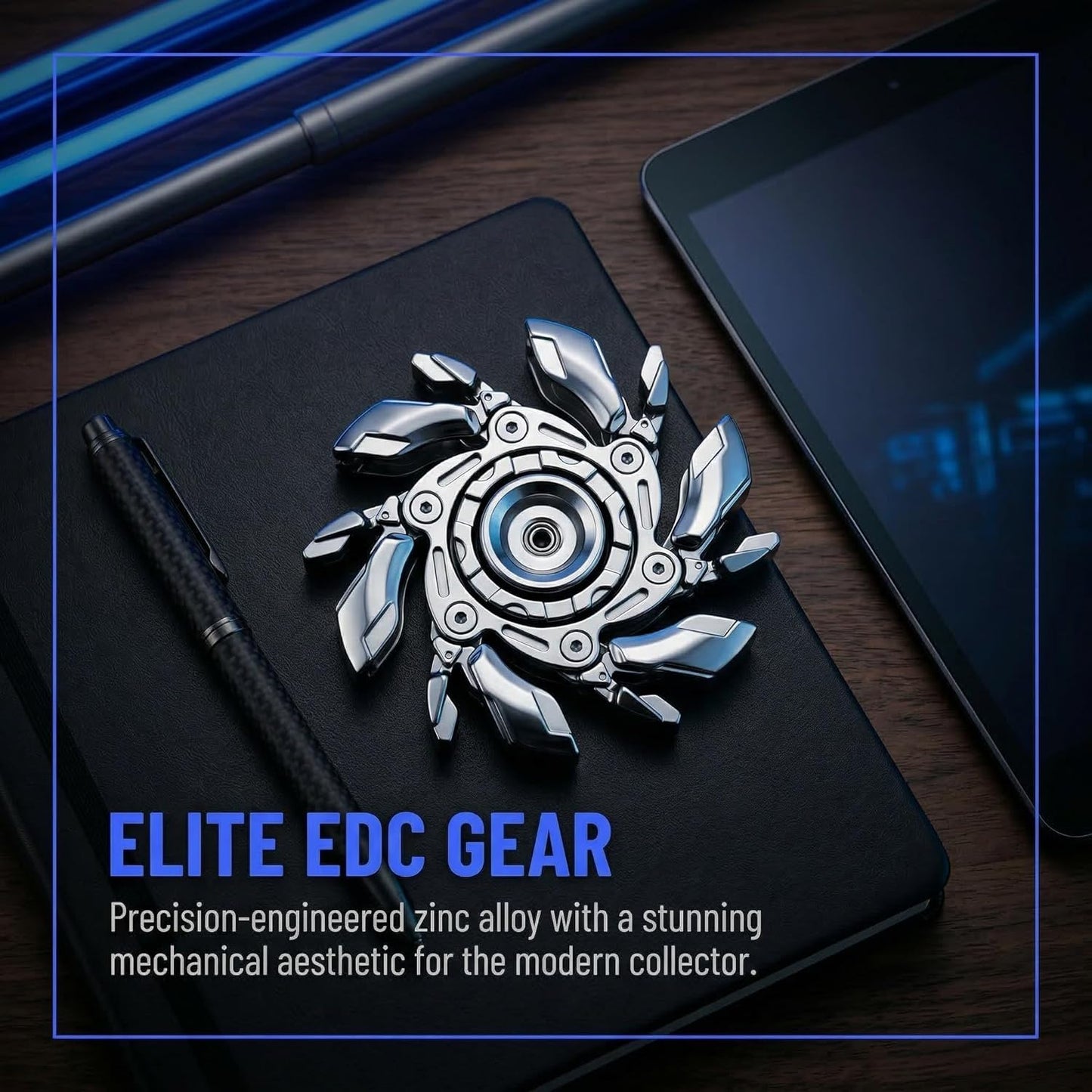 Stress Relief Metal Fidget Spinner for Adults, EDC Fidget Spinner with Open Armor Design & Smooth Spin. a Cool Fidget Toy for Teens & Adults(White Gold)