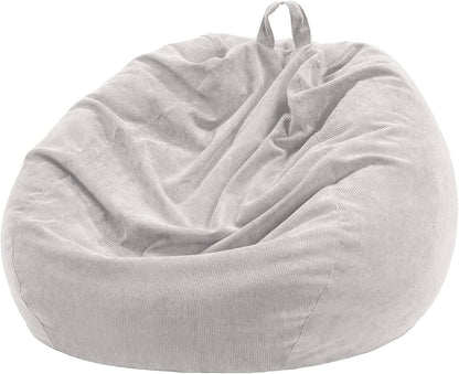 3 ft Bean Bag Chair Cover (No Filler) 35"×43" Large Stuffed Animal Storage Bean Bag Washable Beanbag Chair Cover Premium Corduroy Stuffable Bean Bag Cover for Adults,Kids,Platinum Gray 300L