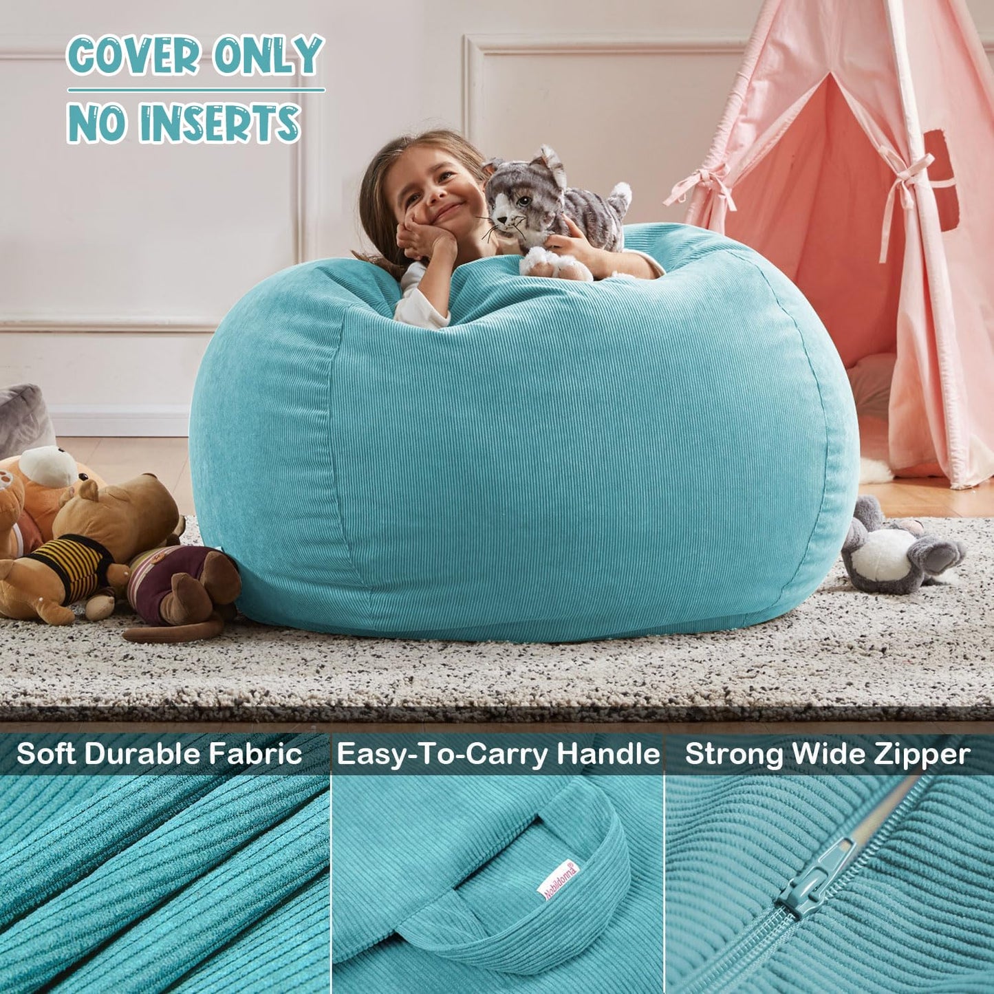 3 ft Bean Bag Chair Cover (No Filler) 35"×43" Large Stuffed Animal Storage Bean Bag Washable Beanbag Chair Cover Premium Corduroy Stuffable Bean Bag Cover for Adults,Kids,Platinum Gray 300L
