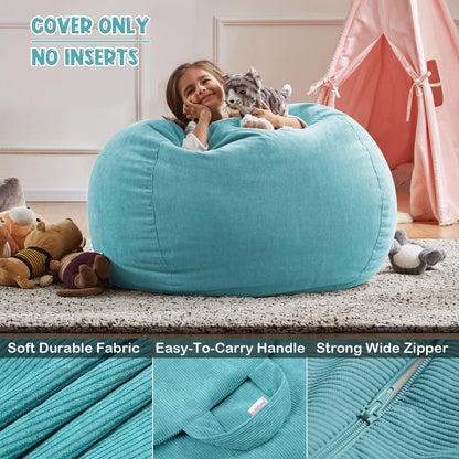 3 ft Bean Bag Chair Cover (No Filler) 35"×43" Large Stuffed Animal Storage Bean Bag Washable Beanbag Chair Cover Premium Corduroy Stuffable Bean Bag Cover for Adults,Kids,Platinum Gray 300L