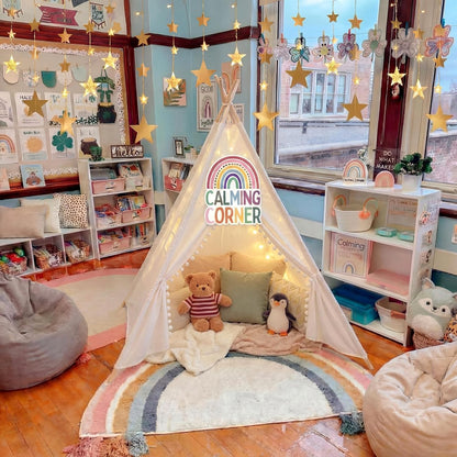 Gersoniel Calming Corner Supplies, Calm Down Corner Tent with Rainbow Posters Decor, 63 Inch Emotional Regulation Soft Tent with 15.7 Inch Rainbow Posters for Therapy Office, Classroom Decor