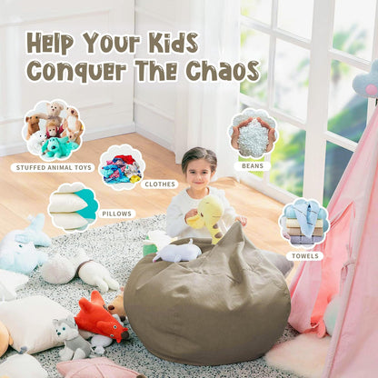 3 ft Bean Bag Chair Cover (No Filler) 35"×43" Large Stuffed Animal Storage Bean Bag Washable Beanbag Chair Cover Premium Corduroy Stuffable Bean Bag Cover for Adults,Kids,Platinum Gray 300L